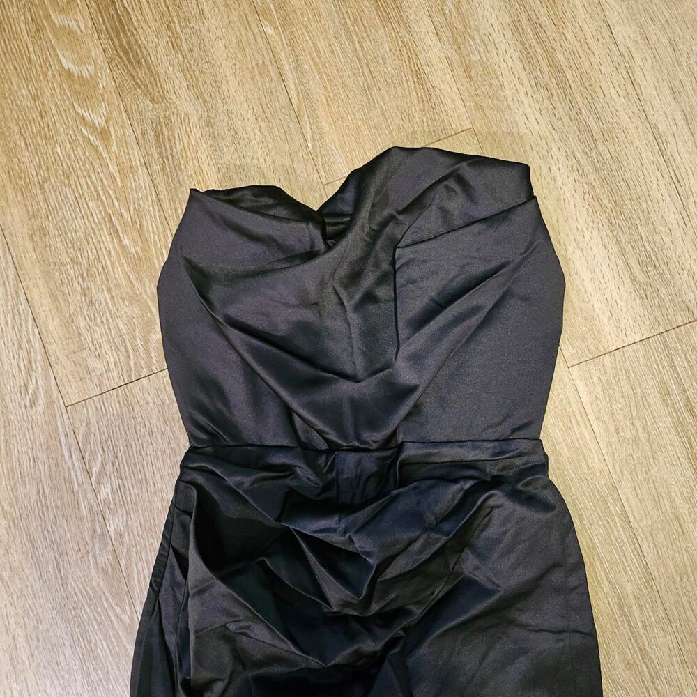 HOUSE OF CB 'Adrienne' Black Satin Strapless Gown - Picture 2 of 4